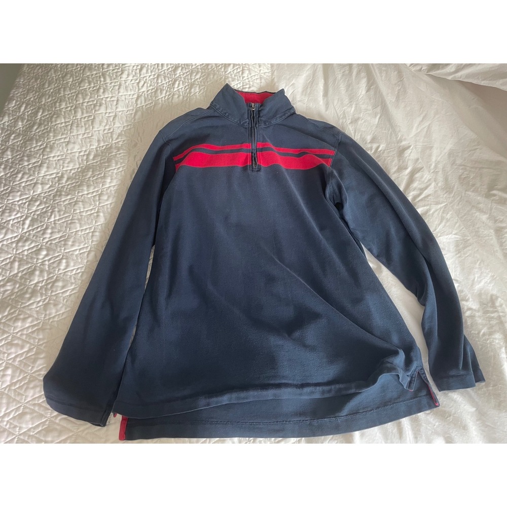Old Navy Quarter Zip 100% Cotton Pullover Navy Blue Red Stripe Preppy Size Large